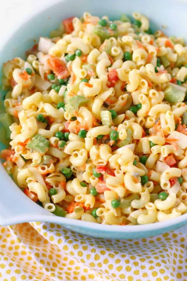 easy vegan macaroni salad in a large bowl