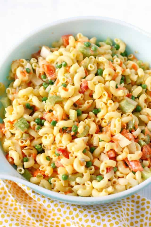 vegan macaroni salad in large bowl