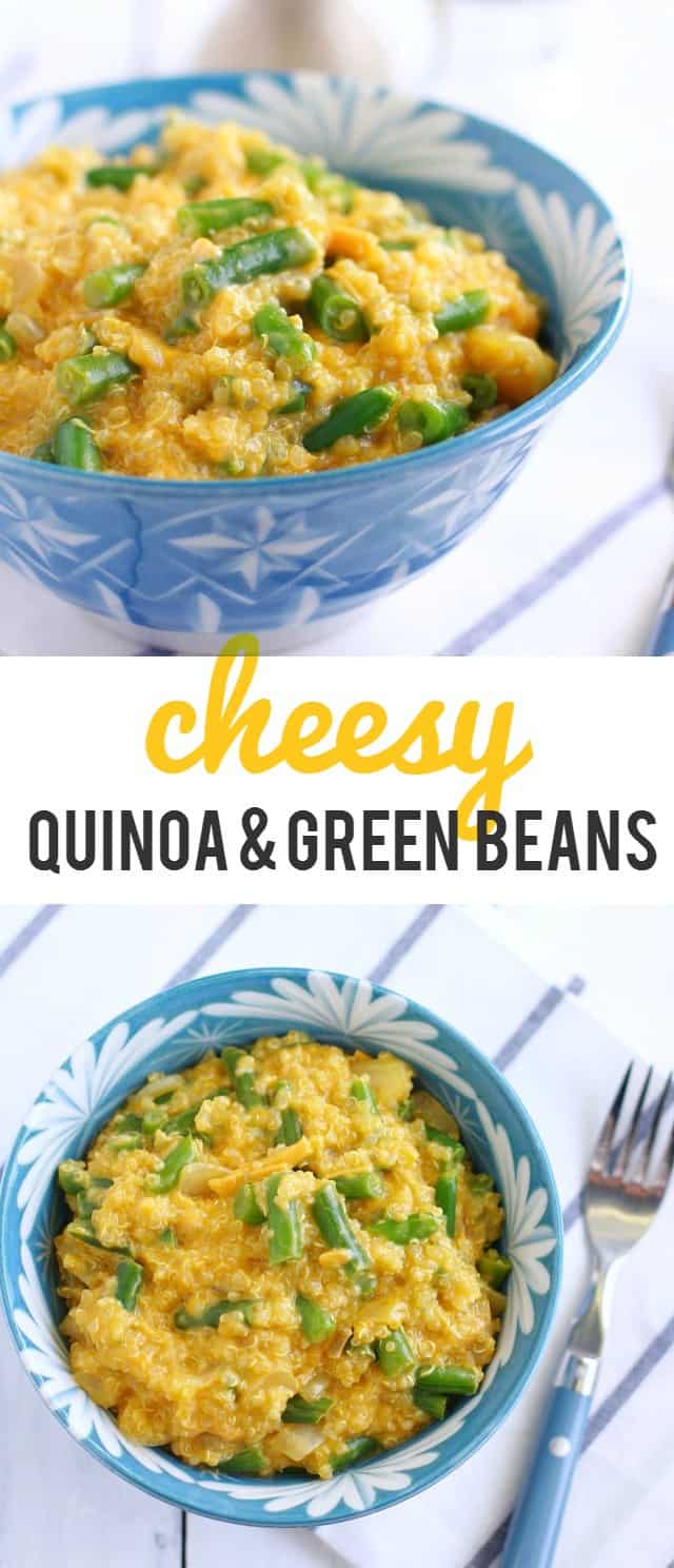 This is the most DELICIOUS quinoa recipe! Cheesy quinoa and green beans make the perfect side dish! #quinoa