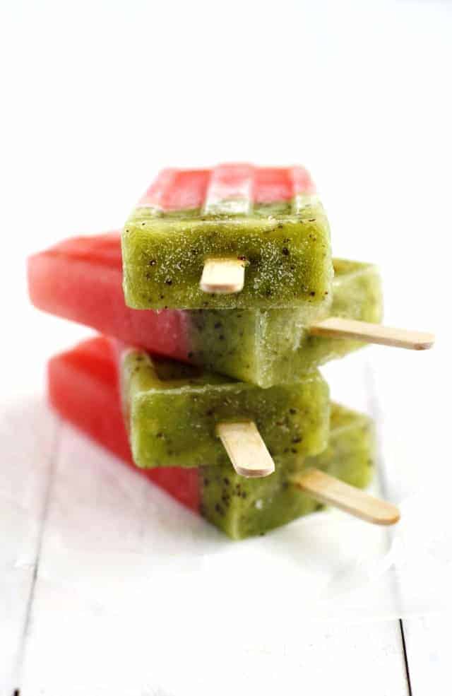 stack of watermelon kiwi popsicles