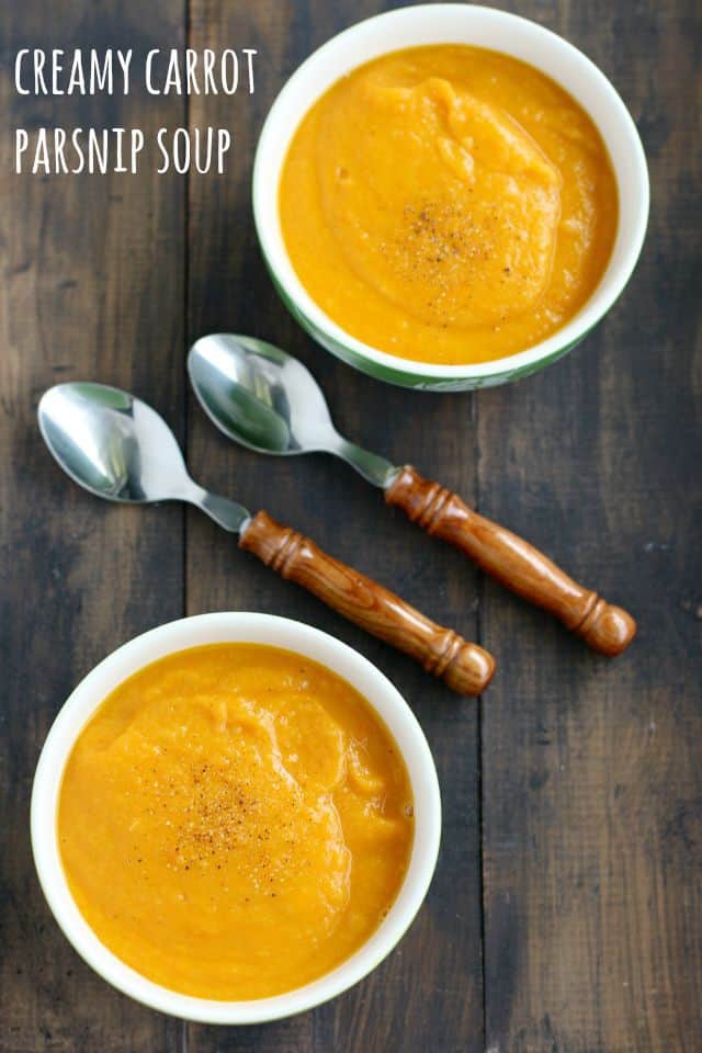 Creamy carrot and parsnip soup from Allergy Free and Delicious. 