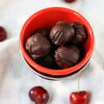 dairy free chocolate covered cherries in a small bowl