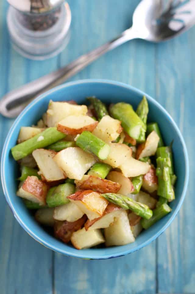 bowl of asparagus and potato salad