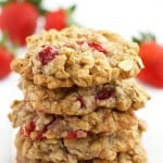 Chewy, yummy oatmeal cookies with delicious fresh strawberries throughout. So scrumptious! Free of the top 8 allergens. #glutenfree #vegan