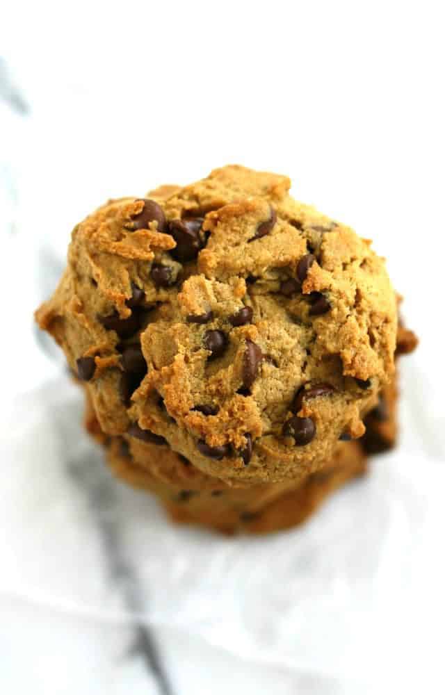 eggless chocolate chip cookies on a white background