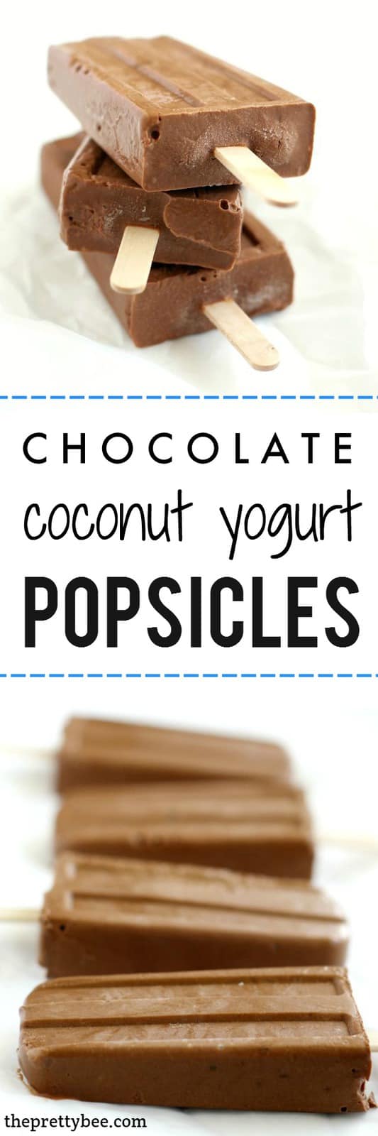 Cool off with a delicious chocolate coconut yogurt popsicle! This is an easy recipe for healthier homemade fudge pops.