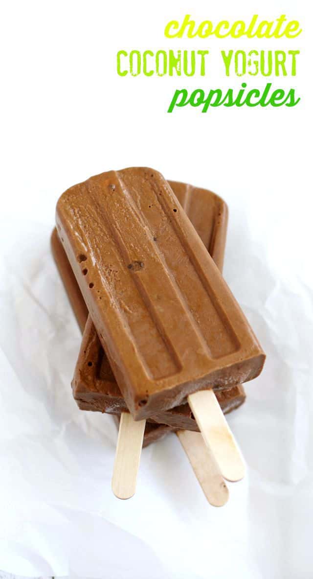 Chocolate coconut yogurt popsicles are a delicious way to cool off! These healthier treats are easy to make and kids love them. #popsicles #dairyfree #glutefree