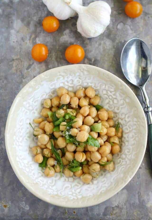 Simple, healthy, and fresh garlic dill chickpea salad. A really easy dish to make this summer! #vegan #glutenfree #salad