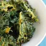 Vegan cheesy kale chip recipe. No nuts involved in this easy recipe!