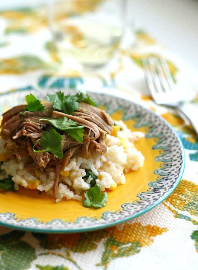 slow cooker pork on cilantro rice