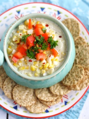 Creamy corn dip - a delicious dip that's perfect for tailgating season! #vegan #ad