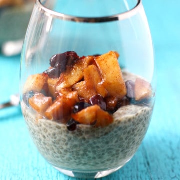 A delicious and easy breakfast option - vanilla chia seed pudding with a warm apple cinnamon topping. AD