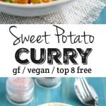 Creamy and comforting sweet potato curry recipe - an easy and healthy dinner! Vegan and gluten free.