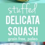 This stuffed delicata squash recipe is gluten free, grain free, and paleo friendly! Delicious and healthy.
