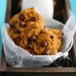 These pumpkin chocolate chip cookies are simply irresistible! Thick and delicious, and loaded with chocolate chips.