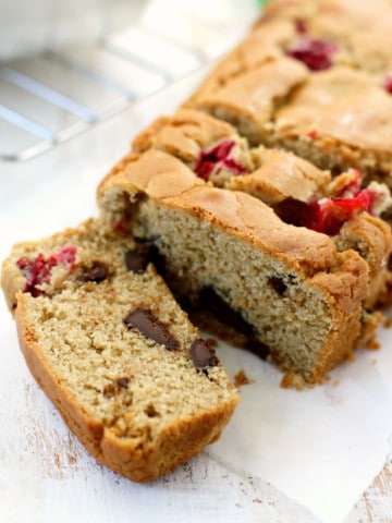 This cranberry chocolate chunk quick bread is gluten free and vegan, and so delicious for holiday gift giving!