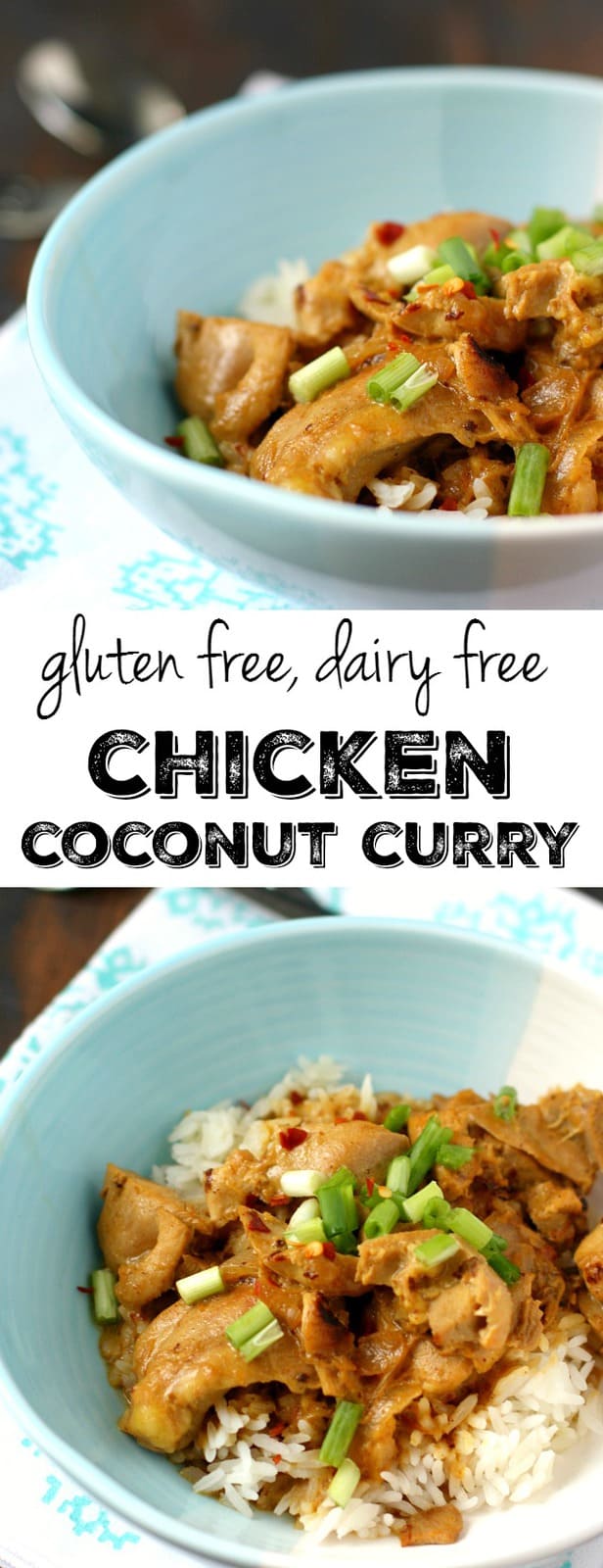 An easy, comforting, delicious recipe for dairy free chicken coconut curry. The perfect wintertime dinner!