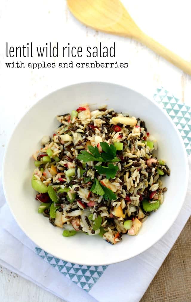 Citrus wild rice lentil salad with cranberries and apples - a tasty and healthy side dish! Gluten free.