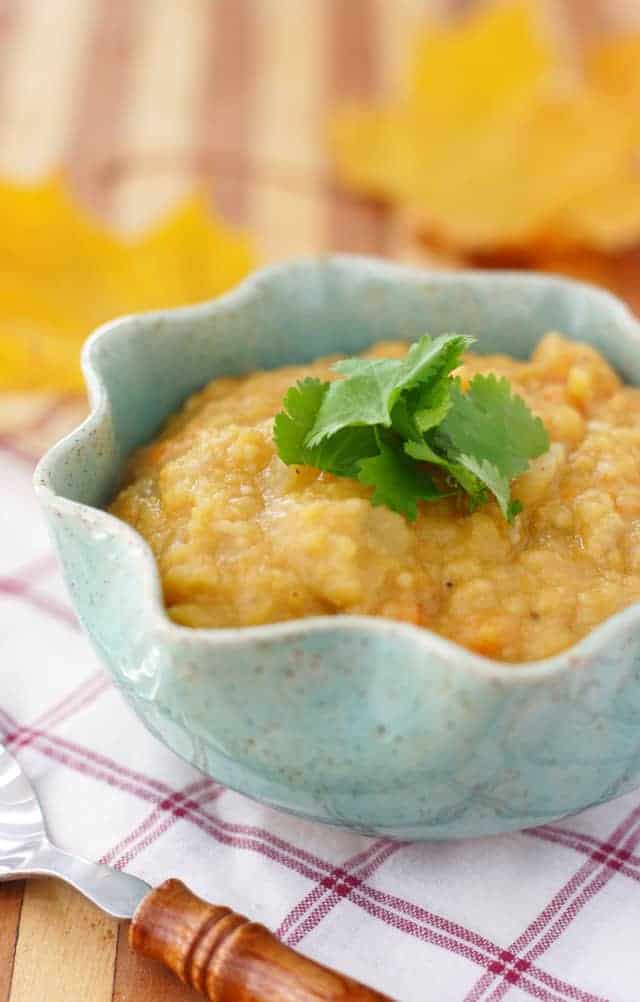 Warm and hearty yellow split pea soup made in the slow cooker! #glutenfree #vegan AD