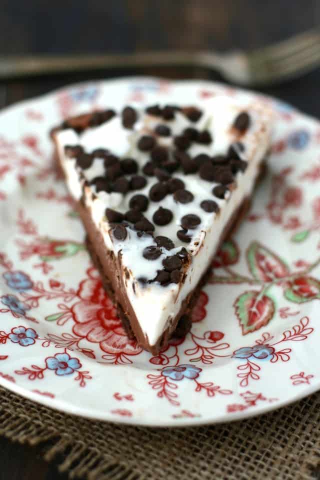slice of dairy free ice cream pie on a plate