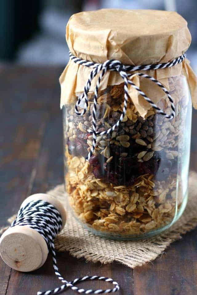 gluten free cranberry vanilla granola in a mason jar