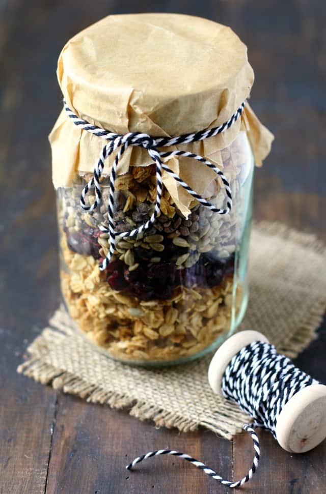 mason jar with cranberry granola