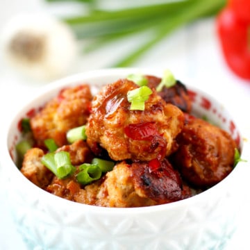 Turkey teriyaki meatballs are full of flavor and are perfect for a family friendly dinner! Gluten free.