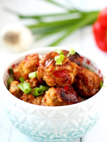 Turkey teriyaki meatballs are full of flavor and are perfect for a family friendly dinner! Gluten free.