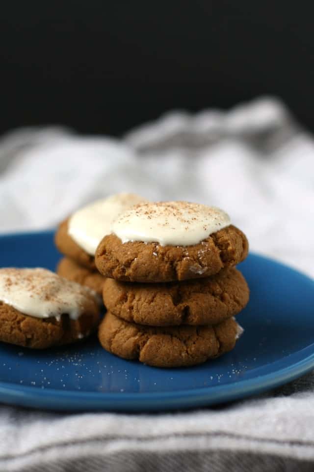 stack of molasses cookies on plate