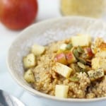 Gluten free millet porridge is topped with a cinnamon apple topping. The perfect cozy breakfast for winter.
