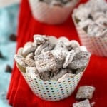 Chex cereal is coated in chocolate, sunbutter, and powdered sugar for a sweet treat that's allergy friendly!