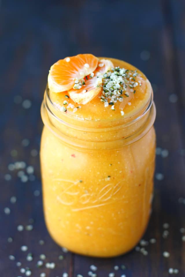 A healthy and tasty citrus mango smoothie that's full of vitamins A and C, plus lots of fiber and antioxidants!