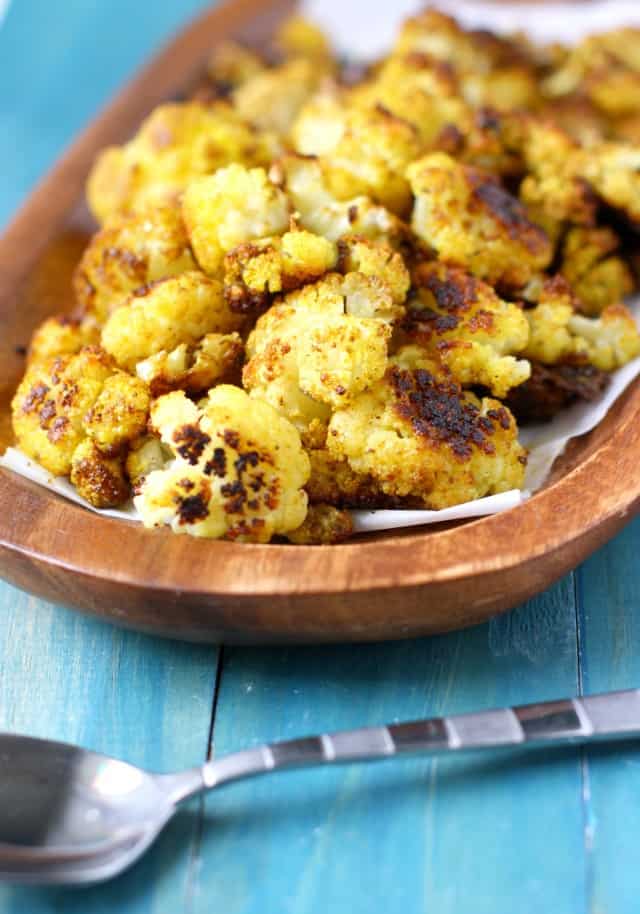 Delicious, healthy, spicy, roasted curried cauliflower! This recipe is a keeper!