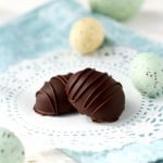 Dark chocolate caramel filled Easter eggs. Easy dairy free candy recipe.