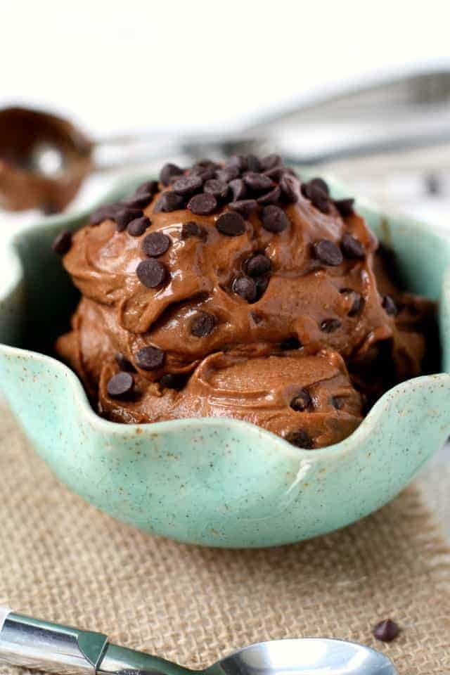 double chocolate ice cream in a ceramic bowl