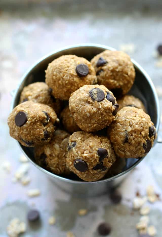 bowl of nut free chocolate chip energy balls