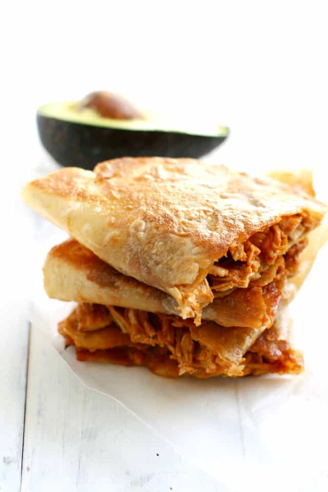 Crispy, melty, delicious barbecue chicken quesadillas. This dinner is perfect for busy nights!
