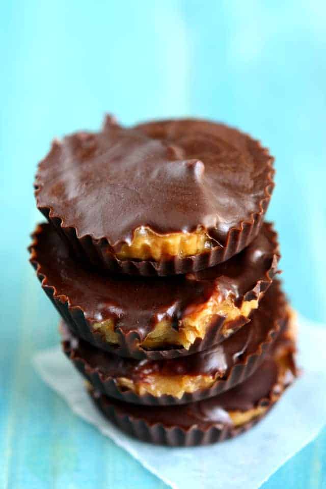 stack of chocolate caramel cups