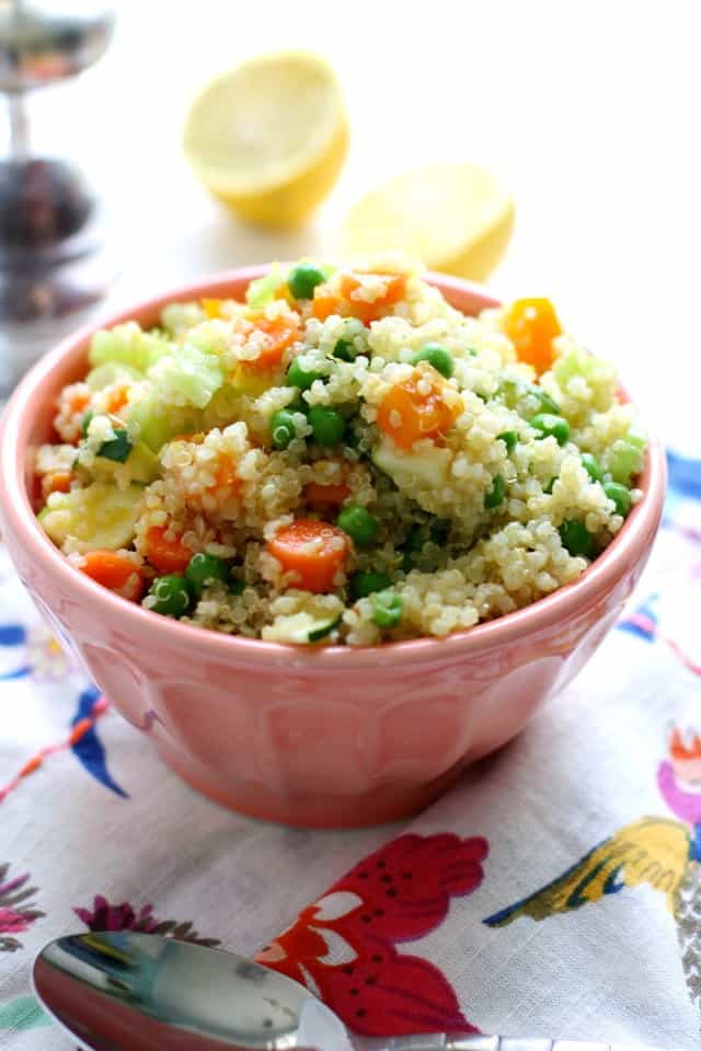 An easy quinoa salad that's perfect for a picnic! It's loaded with veggies and a delicious mustard vinaigrette. Vegan and gluten free.