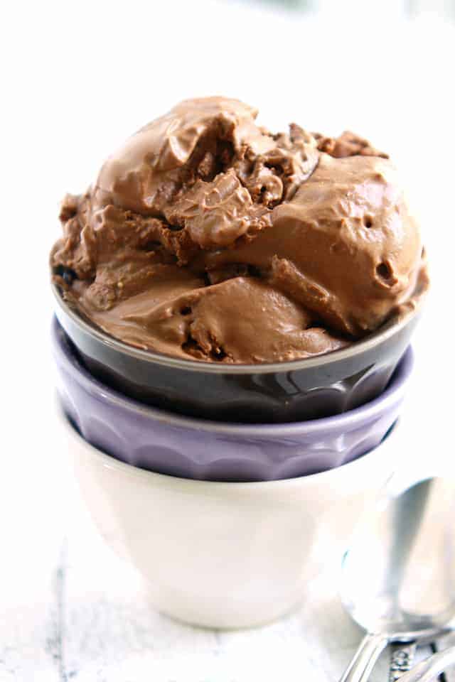 chocolate ice cream in a stack of small bowls