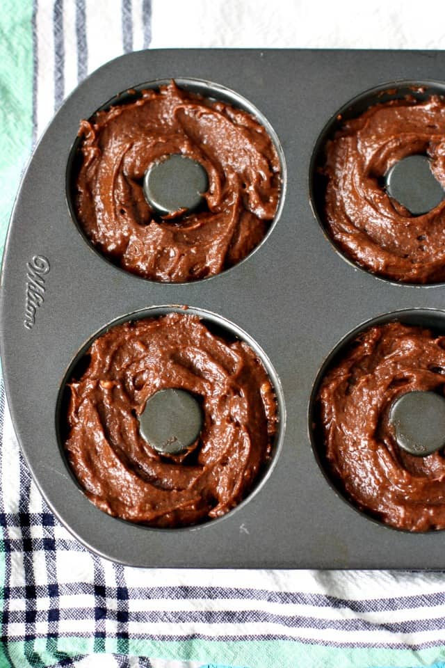 double chocolate donut batter in donut pan