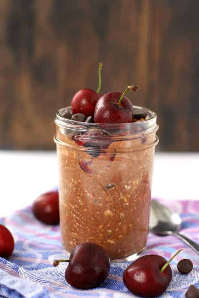 chocolate overnight oats with cherries