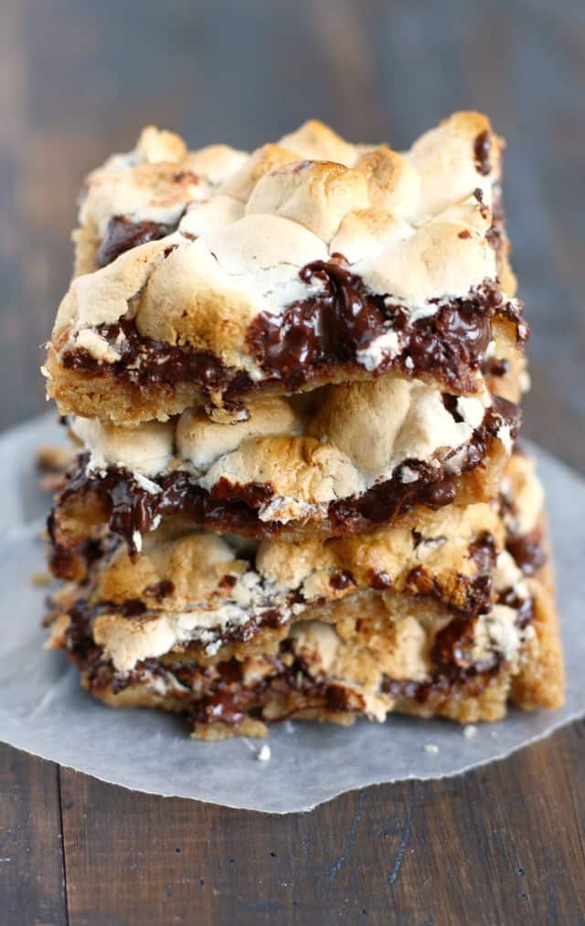 stack of gooey smores bars