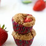Whole grain strawberry muffins are the perfect little sweet treat for breakfast or a snack! Dairy free and vegan recipe. #ad #BackToSchool #NaturalFoods