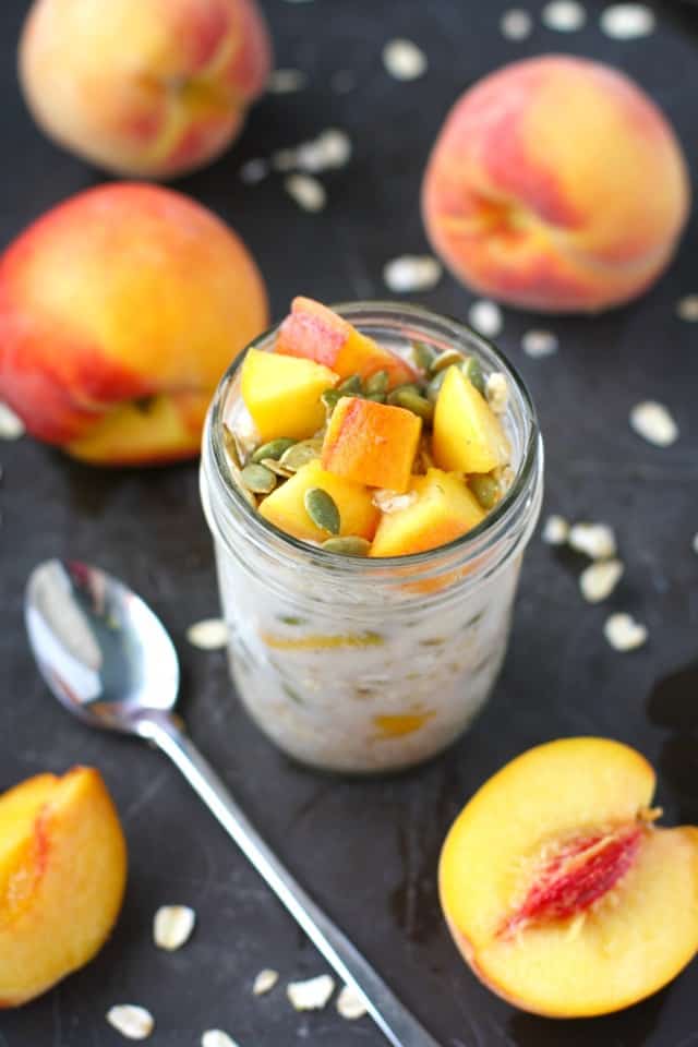 peach overnight oatmeal in a jar.