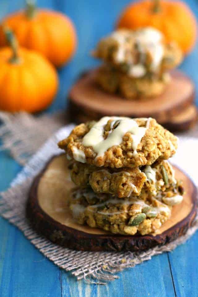 stack of pumpkin oatmeal cookies