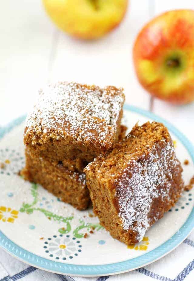 squares of apple spice cake on a plate
