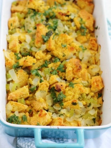 Gluten free and vegan cornbread stuffing is sure to satisfy everyone at your Thanksgiving table!
