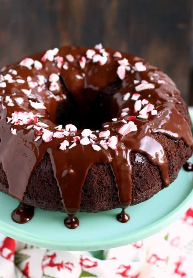 A double chocolate peppermint bundt cake is a holiday dessert that's a real showstopper! Decadent, rich, and festive. #glutenfree #ad