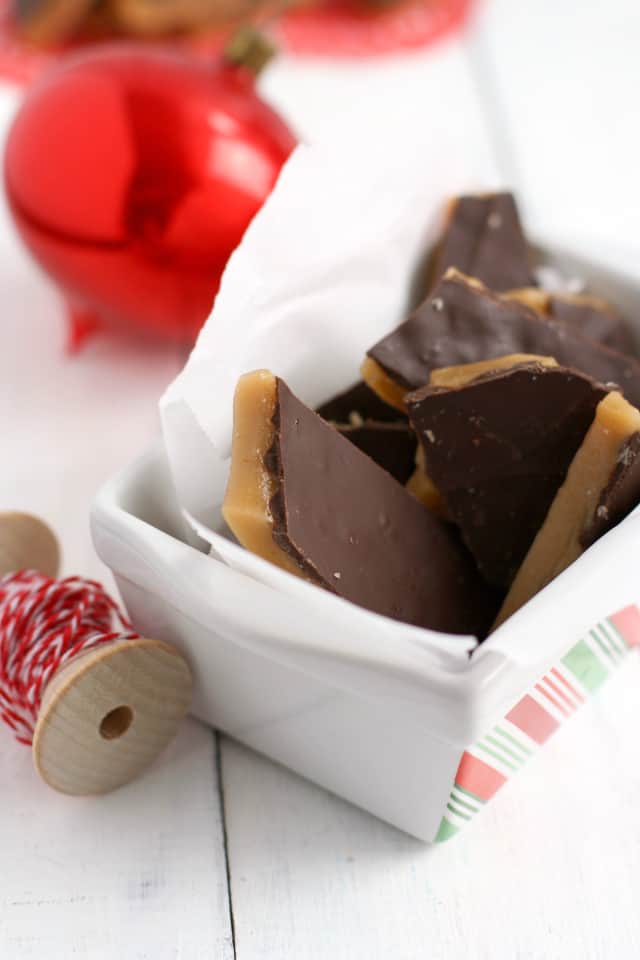 Vegan and nut free buttercrunch toffee is the perfect holiday treat to make and share!